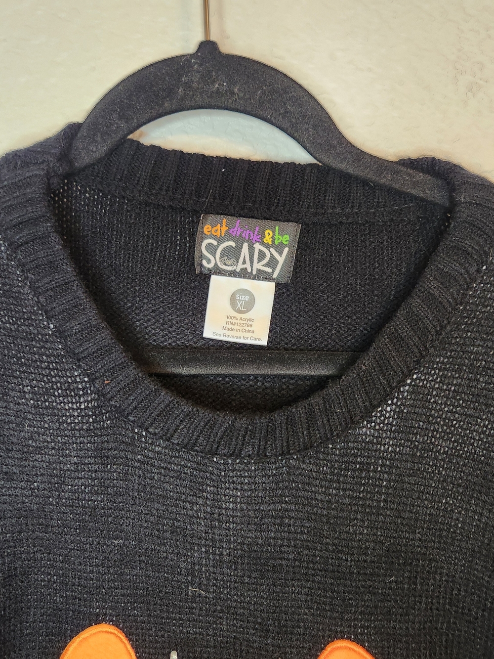 Eat Drink & Be Scary give me your candy Black Halloween Jack-O'-Lantern Sweater - Picture 2 of 9